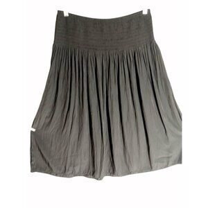 J Jill Black Pleated Midi Skirt Smocked Wide Waistband Size M Petite Shimmer